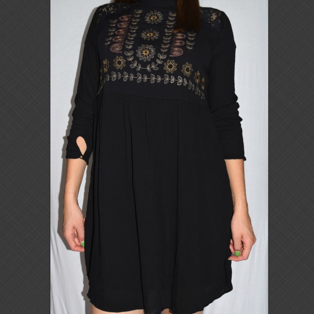 Boho Black Dress // 3/4 Sleeve